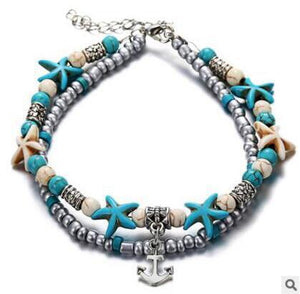 Simplicity Anklets Green Blue Color Star Fish Anklet Women Beach Foot Jewelry Leg Chain Ankle Bracelets Foot Accessory