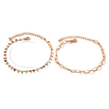 European And American Popular Color Bead Double-circle Anklet Geometric Chain Beaded All-match
