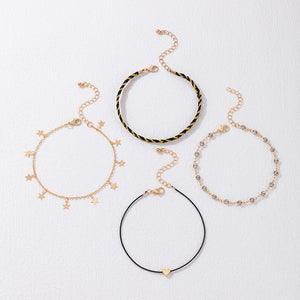 Korean Style Alloy Diamond XINGX Pendant Anklet Four-piece Set
