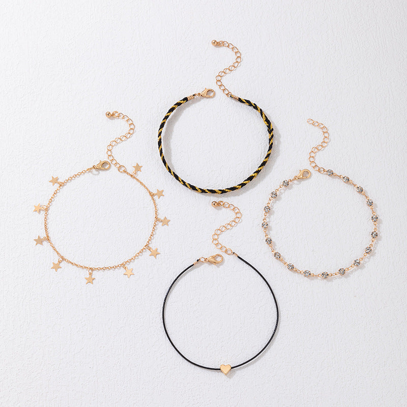 Korean Style Alloy Diamond XINGX Pendant Anklet Four-piece Set