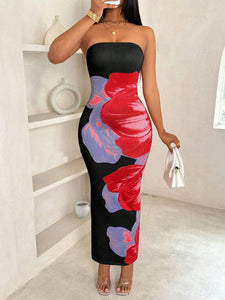 New Women's Slim-fit Contrast Colors Floral Print Dress