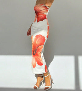 New Women's Slim-fit Contrast Colors Floral Print Dress