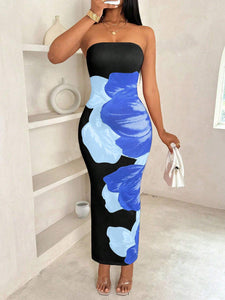 New Women's Slim-fit Contrast Colors Floral Print Dress