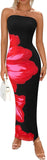 New Women's Slim-fit Contrast Colors Floral Print Dress
