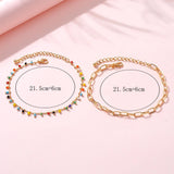 European And American Popular Color Bead Double-circle Anklet Geometric Chain Beaded All-match