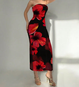 New Women's Slim-fit Contrast Colors Floral Print Dress