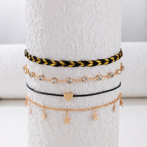 Korean Style Alloy Diamond XINGX Pendant Anklet Four-piece Set