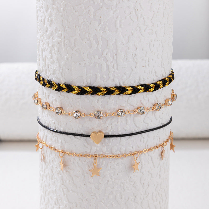Korean Style Alloy Diamond XINGX Pendant Anklet Four-piece Set