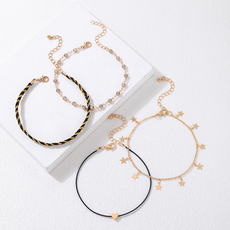 Korean Style Alloy Diamond XINGX Pendant Anklet Four-piece Set