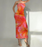 New Women's Slim-fit Contrast Colors Floral Print Dress