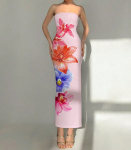 New Women's Slim-fit Contrast Colors Floral Print Dress