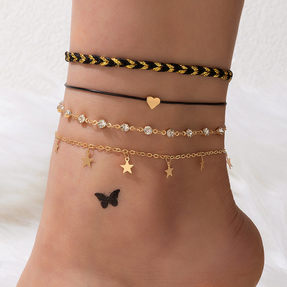 Korean Style Alloy Diamond XINGX Pendant Anklet Four-piece Set