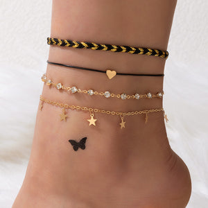 Korean Style Alloy Diamond XINGX Pendant Anklet Four-piece Set