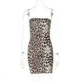 Leopard Print Cold-shoulder Bodycon Waist Tube Top Dress