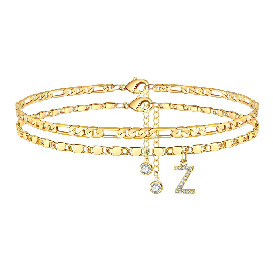 Side Tablet Chain Double Layer Twin Letter Pendant Anklet Ornament