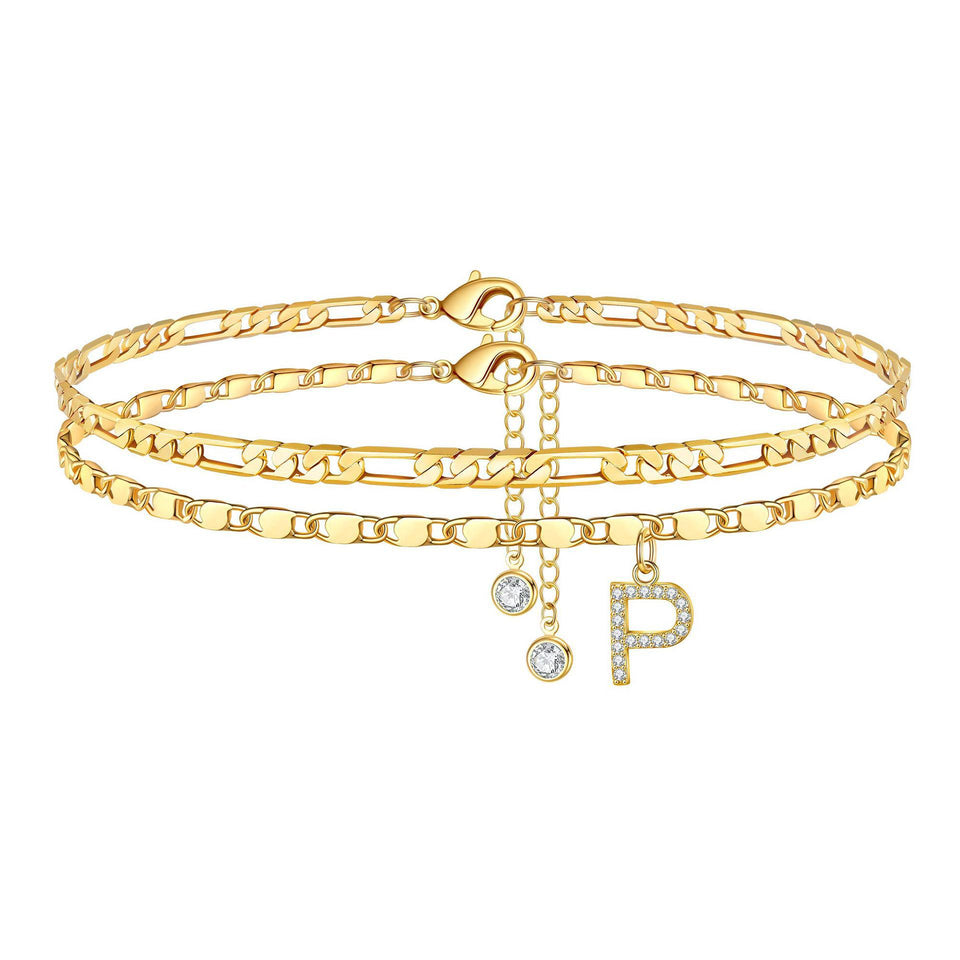 Side Tablet Chain Double Layer Twin Letter Pendant Anklet Ornament