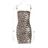 Leopard Print Cold-shoulder Bodycon Waist Tube Top Dress