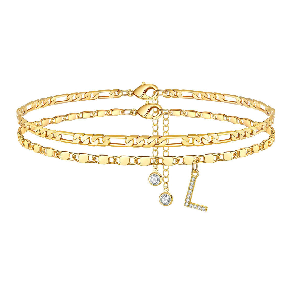 Side Tablet Chain Double Layer Twin Letter Pendant Anklet Ornament