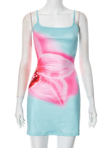 Sleeveless Backless Camisole Floral Print Skinny Sheath Dress