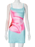 Sleeveless Backless Camisole Floral Print Skinny Sheath Dress