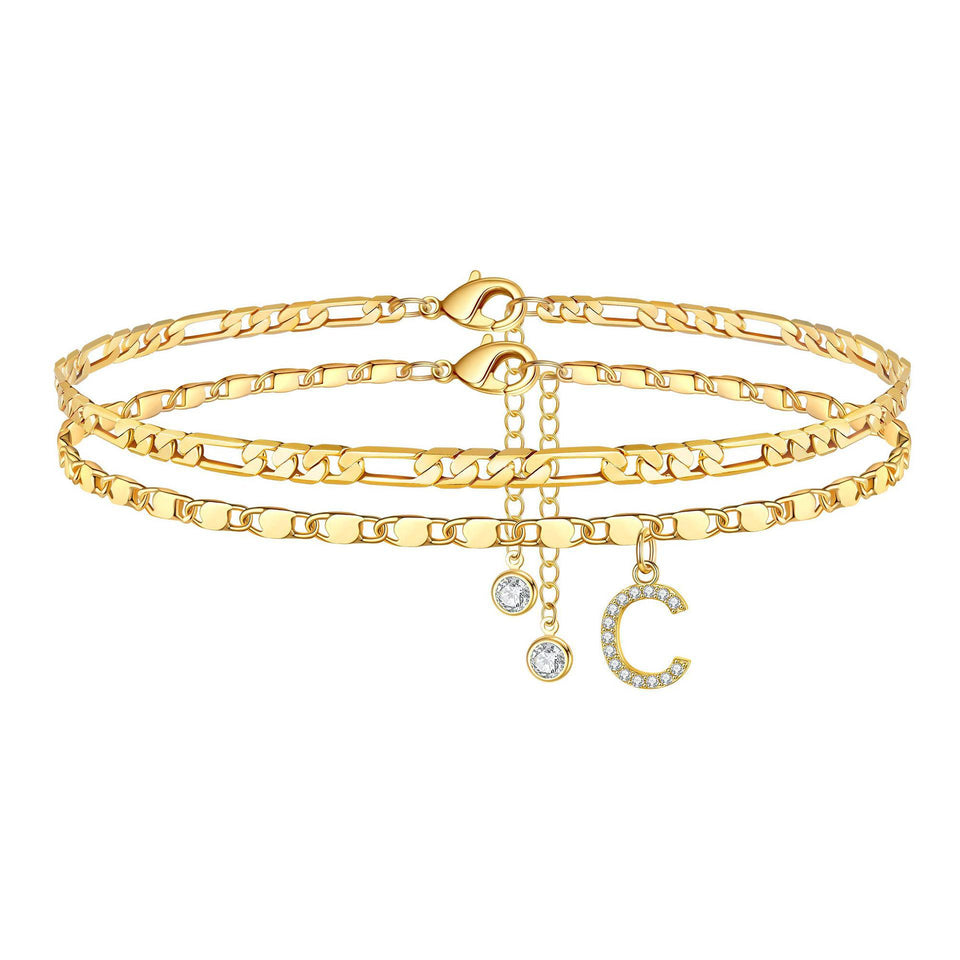 Side Tablet Chain Double Layer Twin Letter Pendant Anklet Ornament