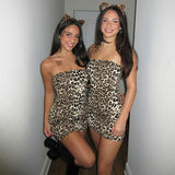 Leopard Print Cold-shoulder Bodycon Waist Tube Top Dress