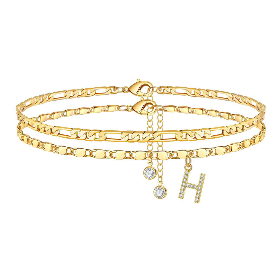 Side Tablet Chain Double Layer Twin Letter Pendant Anklet Ornament