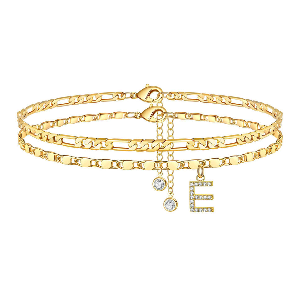 Side Tablet Chain Double Layer Twin Letter Pendant Anklet Ornament