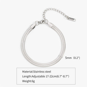 Simple Steel Peptide 18K Gold Plating Chain Like Flat Snake Bracelet