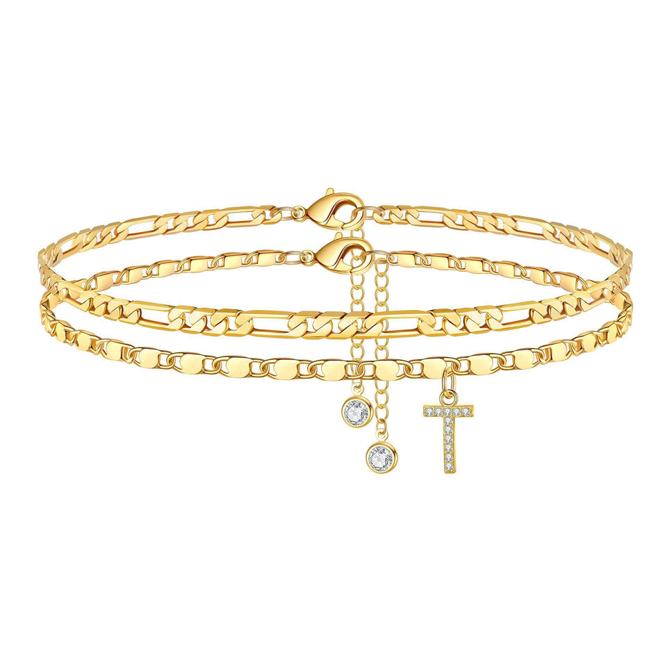 Side Tablet Chain Double Layer Twin Letter Pendant Anklet Ornament