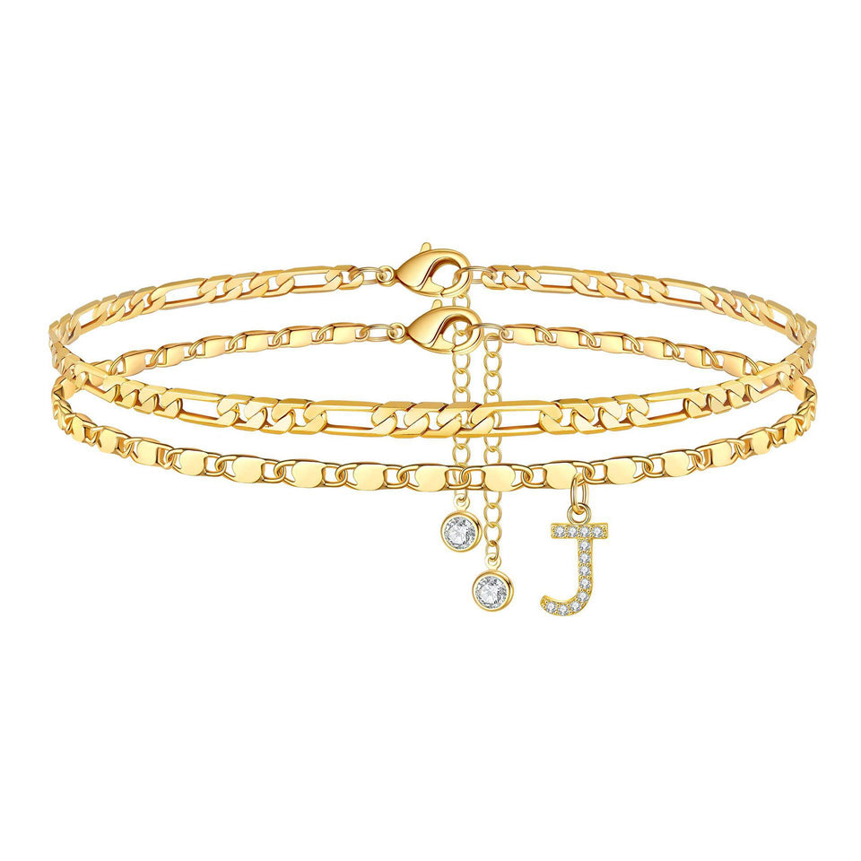 Side Tablet Chain Double Layer Twin Letter Pendant Anklet Ornament
