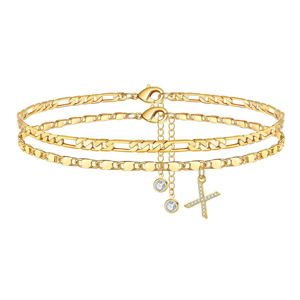 Side Tablet Chain Double Layer Twin Letter Pendant Anklet Ornament