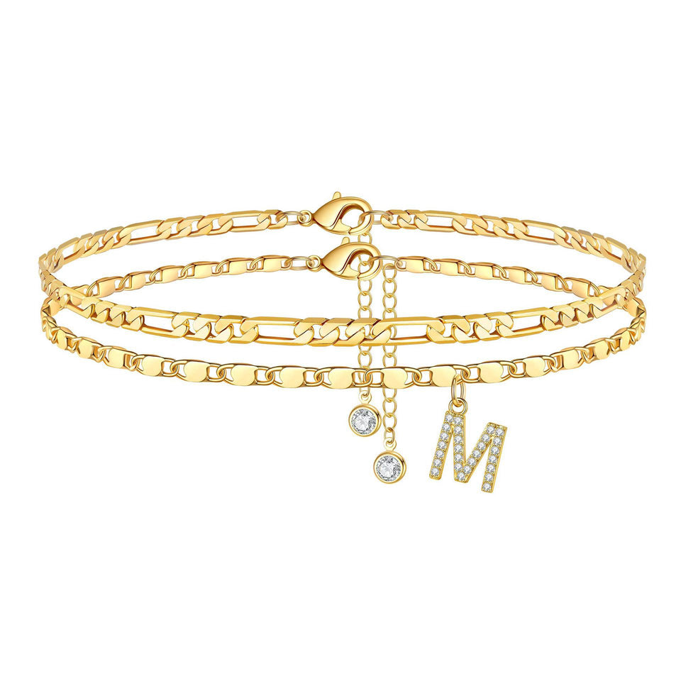 Side Tablet Chain Double Layer Twin Letter Pendant Anklet Ornament