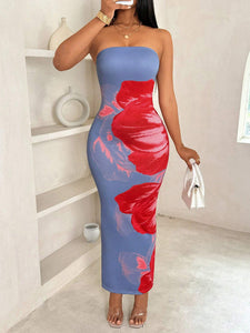 New Women's Slim-fit Contrast Colors Floral Print Dress