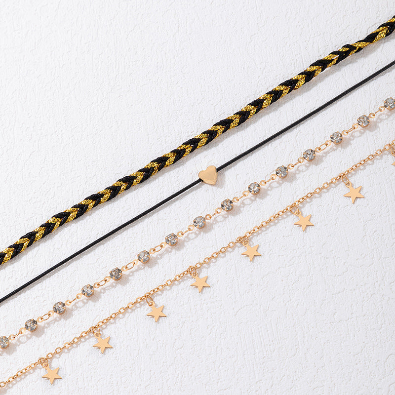 Korean Style Alloy Diamond XINGX Pendant Anklet Four-piece Set