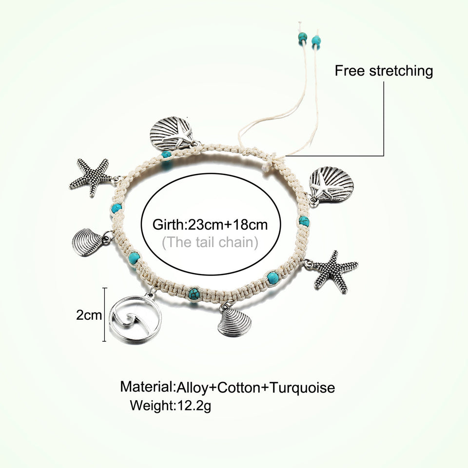 Simplicity Anklets Green Blue Color Star Fish Anklet Women Beach Foot Jewelry Leg Chain Ankle Bracelets Foot Accessory